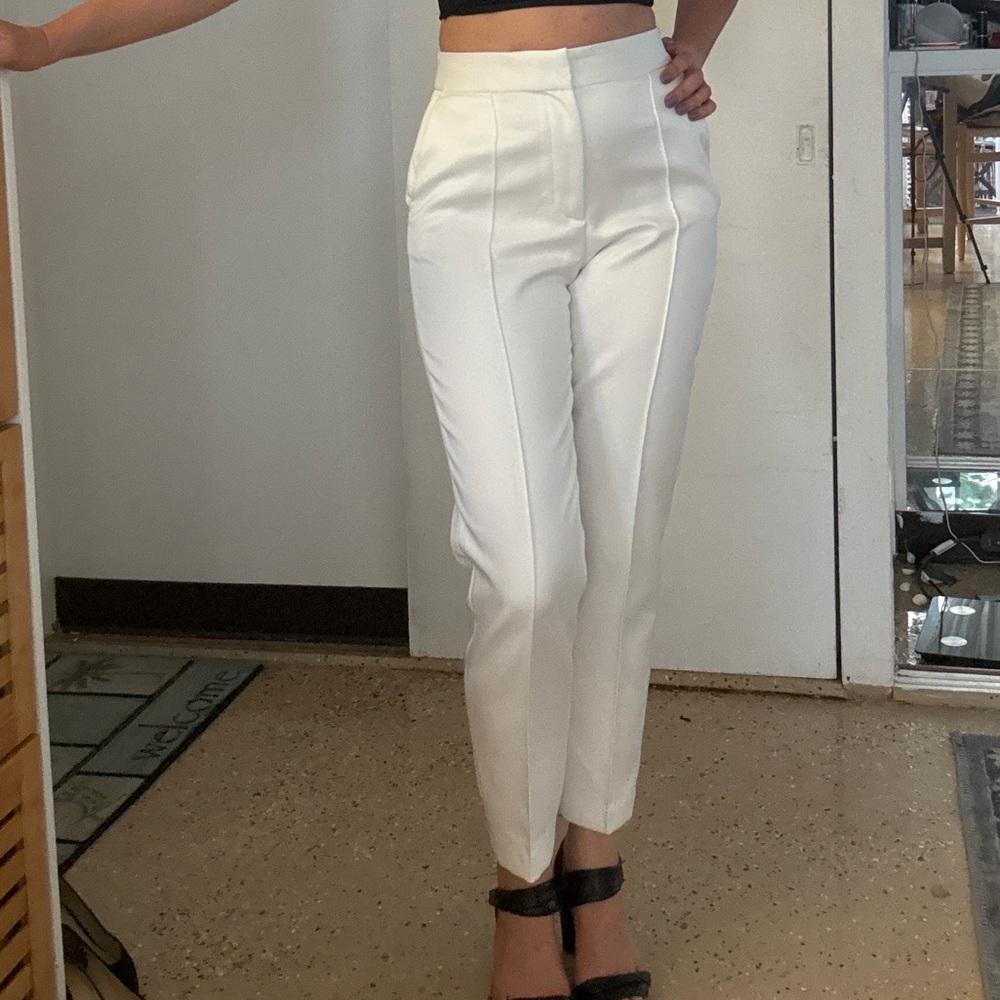 Elegant White Women's Pants Satin Effect High Waist